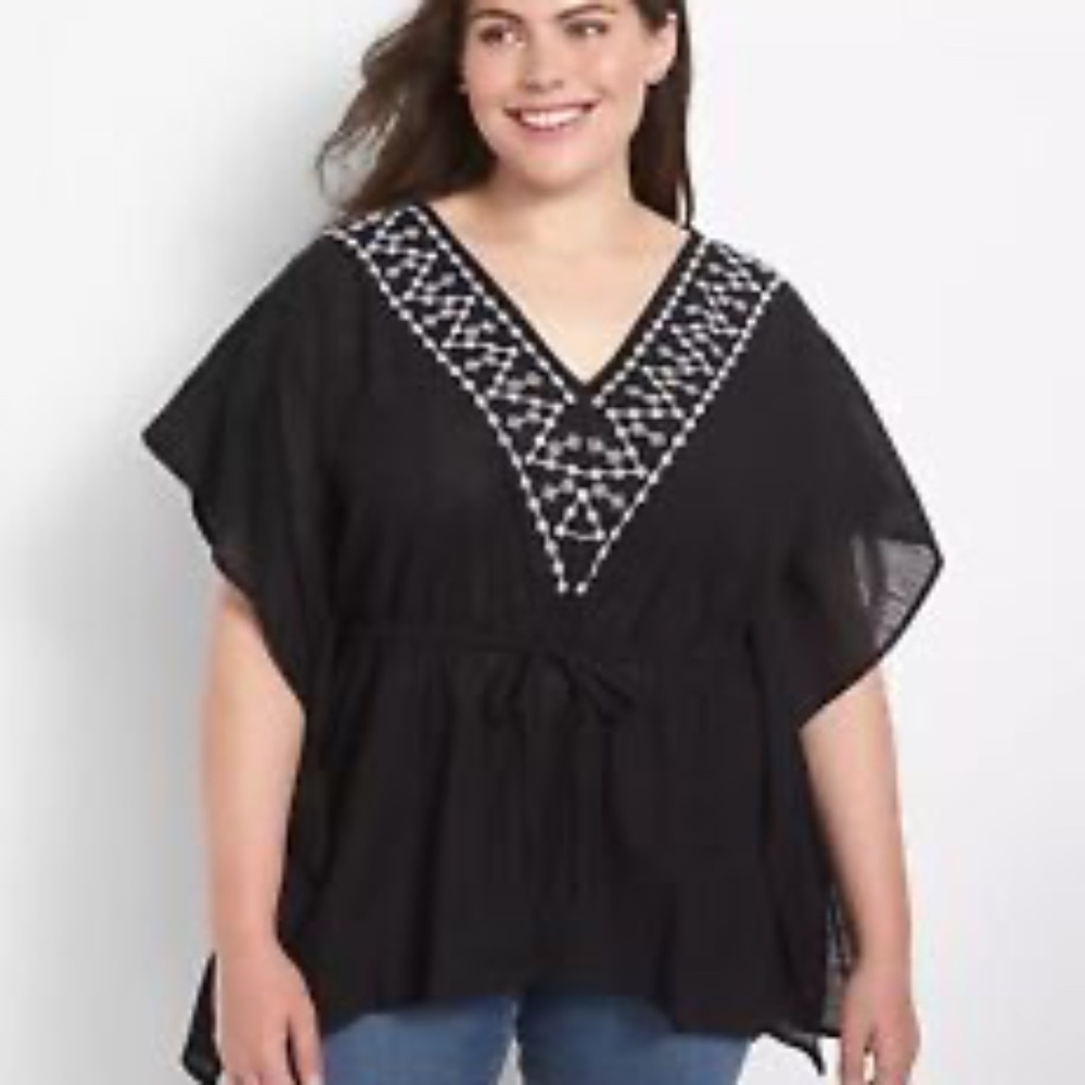 NWT Lane Bryant Womens Plus Size 14/16 Black classic Embroidered Blouse